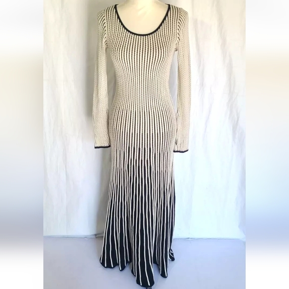 New W/Tag Peruvian Connection Black Cream Knit Ridgeline Maxi Dress XS RT $368 - Picture 4 of 10